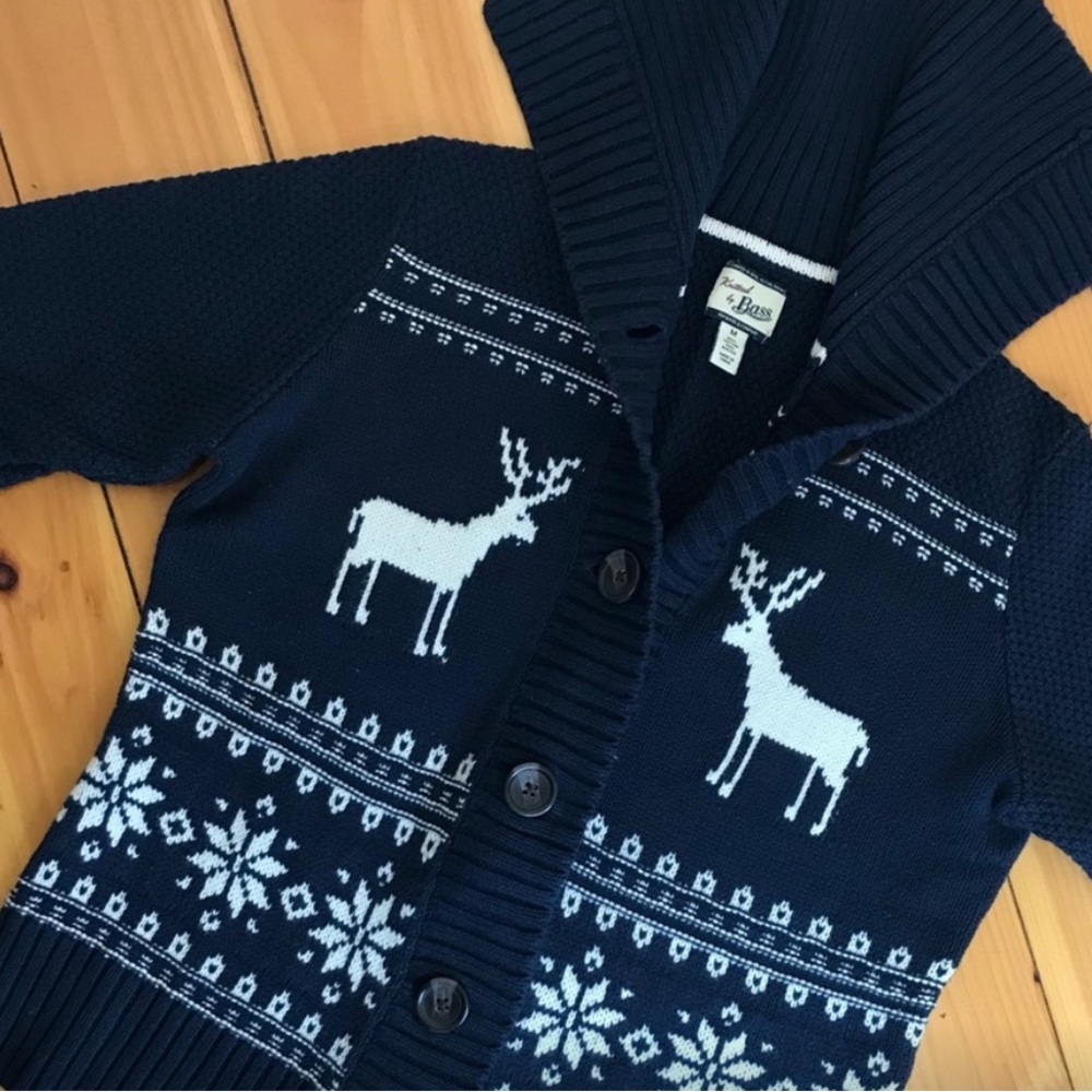 Vintage Bass Button Down Navy Stag Sweater - Picture 3 of 9